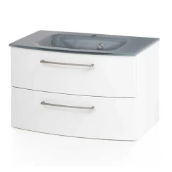 Wohnen Hängender Waschtisch mit Glasbecken in Grau - Anjunica