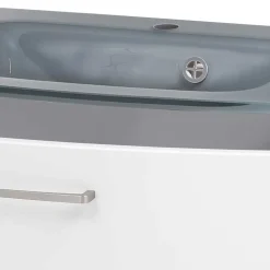 Wohnen Hängender Waschtisch mit Glasbecken in Grau - Anjunica