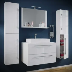 Wohnen Glasmöbel|Badezimmer Komplett*Hängendes Badezimmerset in Weiß - Ipsum (vierteilig)