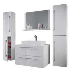 Wohnen Glasmöbel|Badezimmer Komplett*Hängendes Badezimmerset in Weiß - Ipsum (vierteilig)