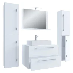 Wohnen Glasmöbel|Badezimmer Komplett*Hängendes Badezimmerset in Weiß - Ipsum (vierteilig)