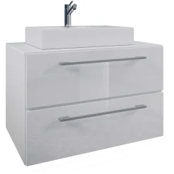 Wohnen Glasmöbel|Badezimmer Komplett*Hängendes Badezimmerset in Weiß - Ipsum (vierteilig)