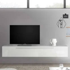 Wohnen Tv & Hifi-Möbel|Tv & Hifi-Möbel*Hängendes Lowboard in Weiß Hochglanz - Dalunzio