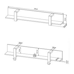 Wohnen Hängeregal in Schwarz - 180 cm - Dudleys