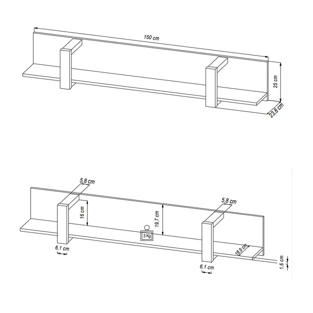 Wohnen Hängeregal in Schwarz - 180 cm - Dudleys
