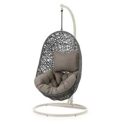 Wohnen Skandinavische Möbel|Rattanmöbel*Hängesessel mit Gestell in Grau hell dunkel - Jueves