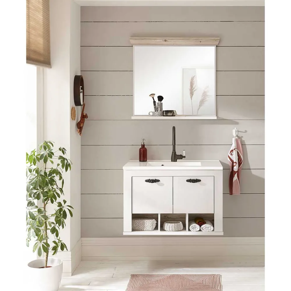 Wohnen Badezimmer Komplett*Hänge-Waschtisch mit Spiegel Set - Doules (zweiteilig)