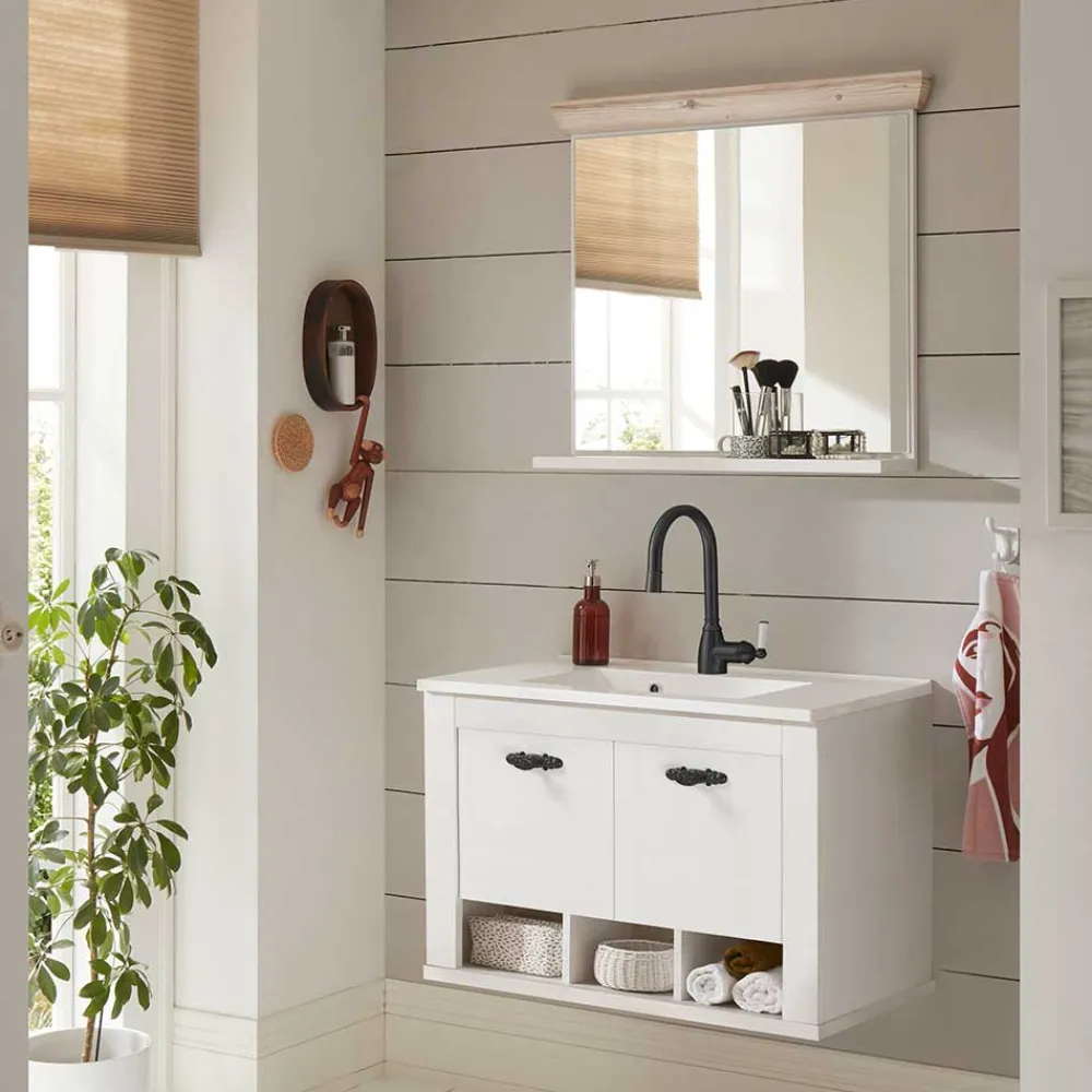 Wohnen Badezimmer Komplett*Hänge-Waschtisch mit Spiegel Set - Doules (zweiteilig)