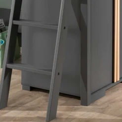 Kinder Wohnen Hochbett mit Schrank in Anthrazit - Waltma (zweiteilig)
