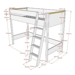 Kinder Wohnen Hochbett mit Schrank in Anthrazit - Waltma (zweiteilig)