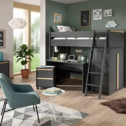 Wohnen Kinderbetten|Kindermöbel*Hochbett mit Schreibtisch und Schrank - Lilova (vierteilig)
