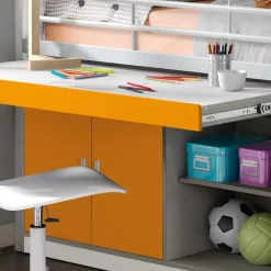 Kinder Wohnen Hochbett Moonio in Weiß-Orange