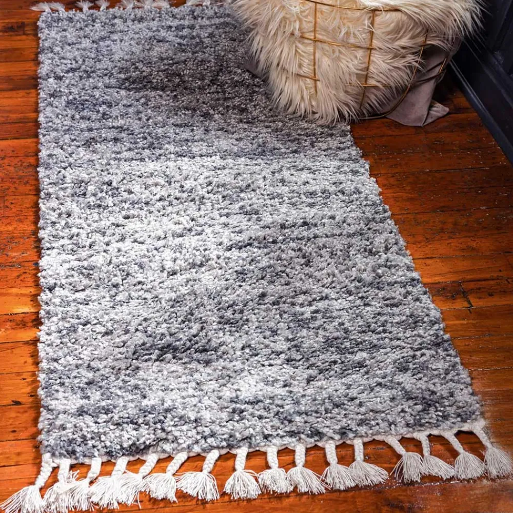 Wohnen Hochflor Läufer Teppich in Grau und Creme - Cesario