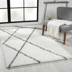 Wohnen Hochflor Teppich in Creme und Schwarz - You