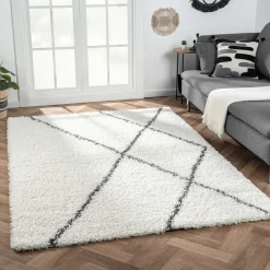 Wohnen Hochflor Teppich in Creme und Schwarz - You