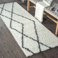 Wohnen Hochflor Teppich in Creme und Schwarz - You
