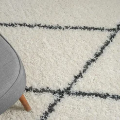 Wohnen Hochflor Teppich in Creme und Schwarz - You