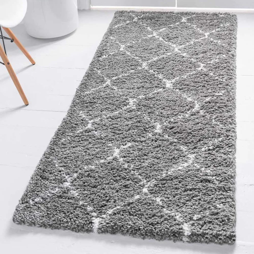 Wohnen Hochflor Teppich in Grau und Creme - Ilena