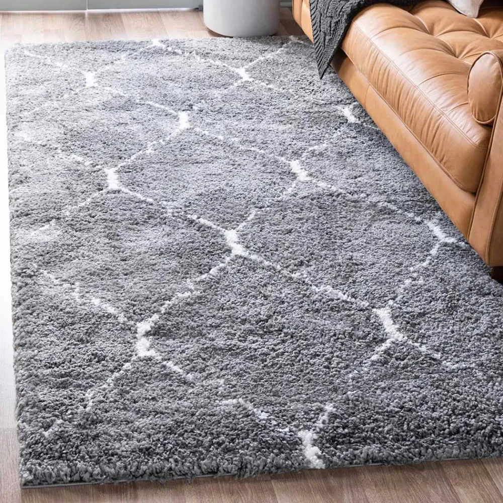 Wohnen Hochflor Teppich in Grau und Creme - Ilena