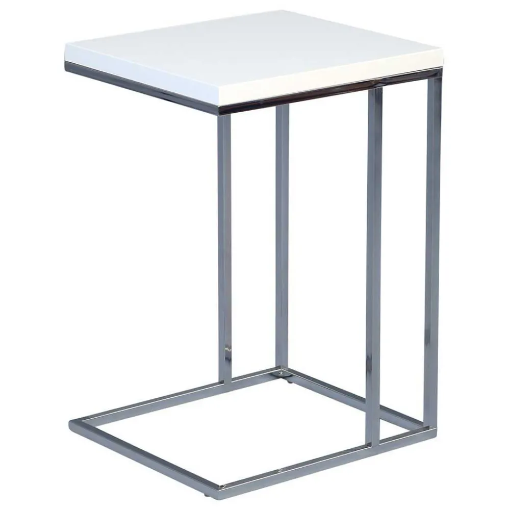 Wohnen Telefontische*Hochglanz Beistelltisch in Weiß Samanta mit verchromtem Metallgestell