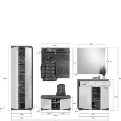 Wohnen Hochglanz Flurmäbel Kombination - Nancys (fünfteilig)