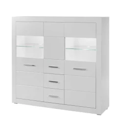 Wohnen Esszimmerschränke|Highboards*Hochglanz Highboard in Weiß mit Glas Yulis 3-türig