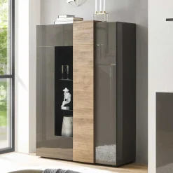 Wohnen Hochglanz Highboard mit Glas - Eracosta