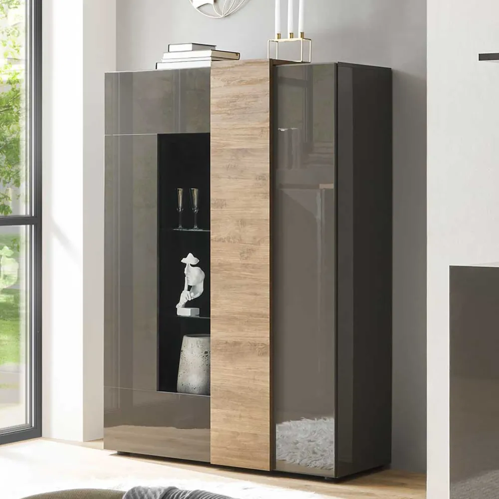 Wohnen Hochglanz Highboard mit Glas - Eracosta