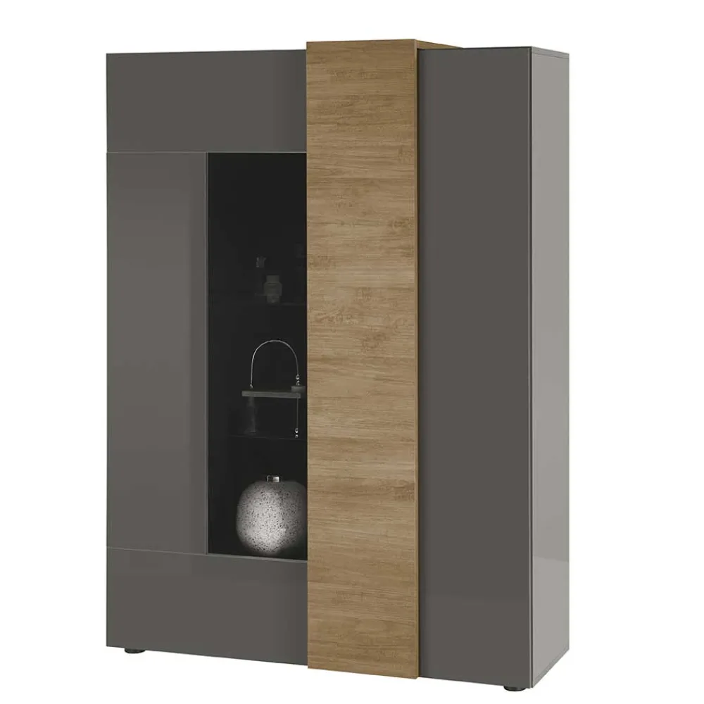 Wohnen Hochglanz Highboard mit Glas - Eracosta