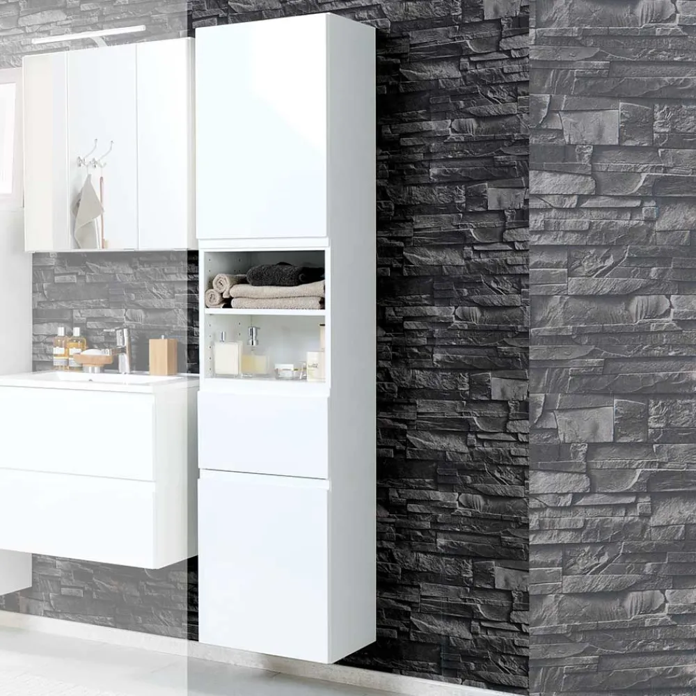 Wohnen Badschränke*Hochglanz Hochschrank Concetada in Weiß