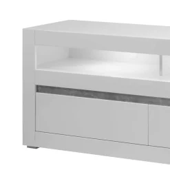 Wohnen Hochglanz Lowboard fürs TV in Weiß Mextra mit 3 Schubladen