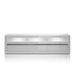 Wohnen Hochglanz Lowboard fürs TV in Weiß Mextra mit 3 Schubladen