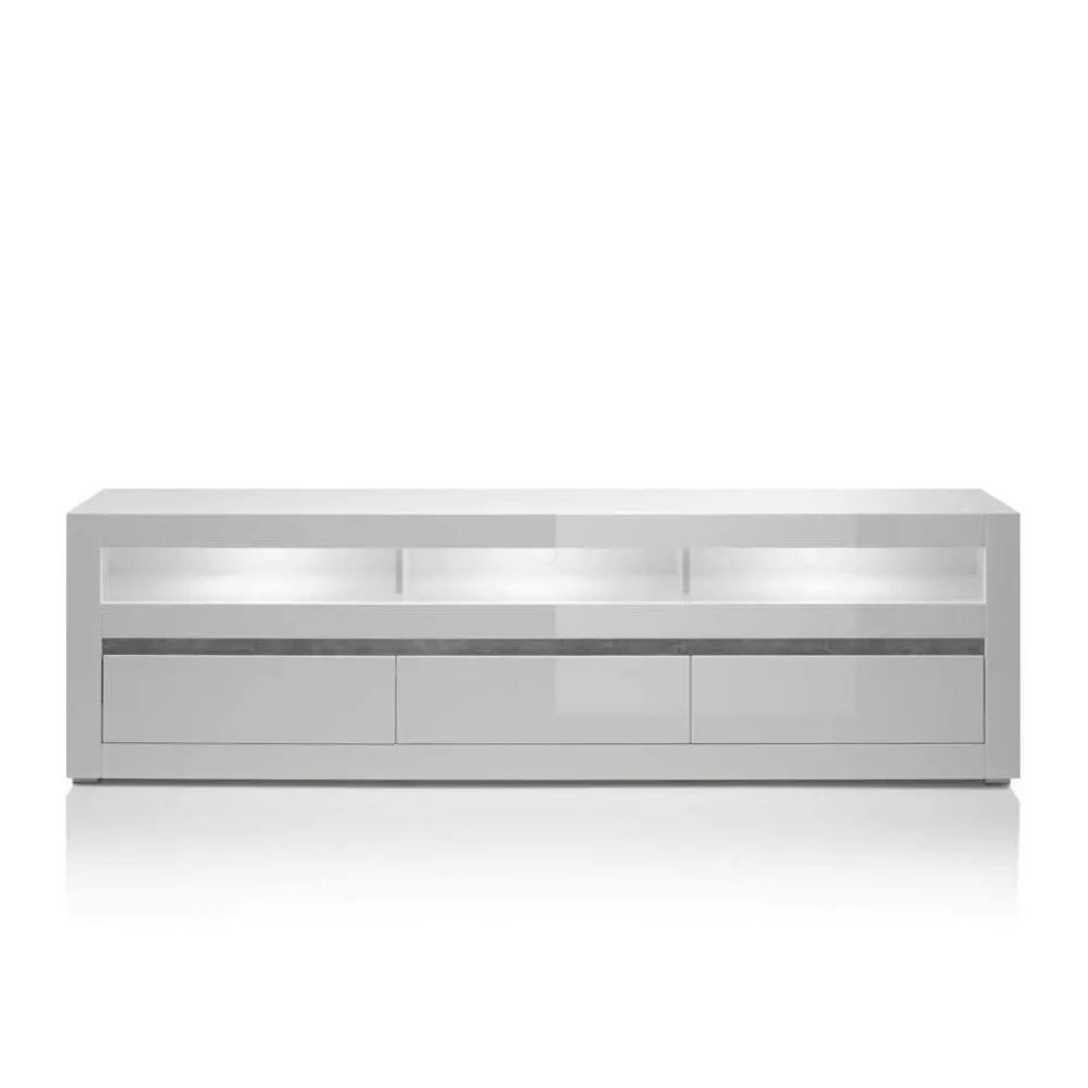 Wohnen Hochglanz Lowboard fürs TV in Weiß Mextra mit 3 Schubladen