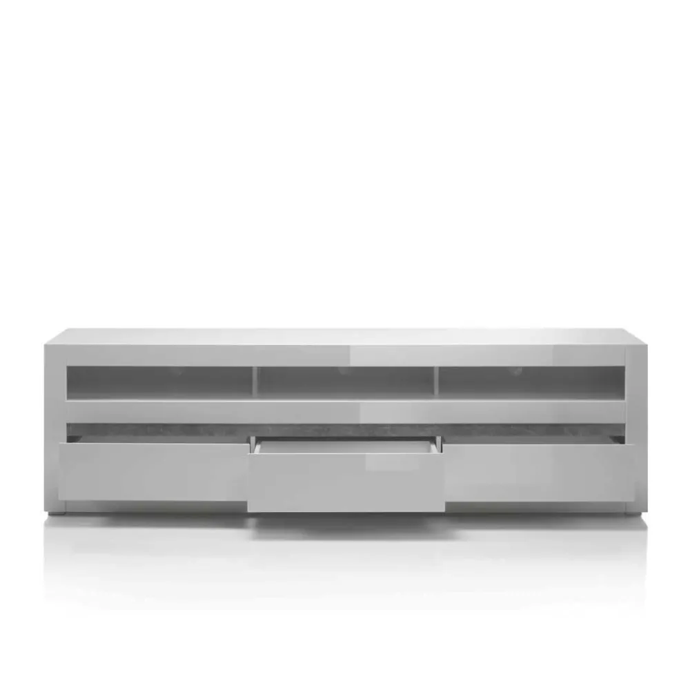 Wohnen Hochglanz Lowboard fürs TV in Weiß Mextra mit 3 Schubladen