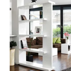 Wohnen Wohnzimmer-Regale|Wohnzimmerschränke*Hochglanz Raumteiler Design Regal in Weiß - Jasmon