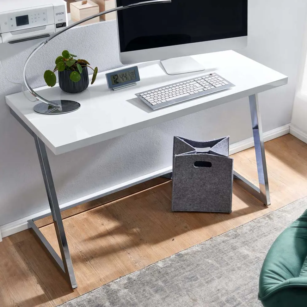 Wohnen Hochglanz Schreibtisch in Weiß - Toulon