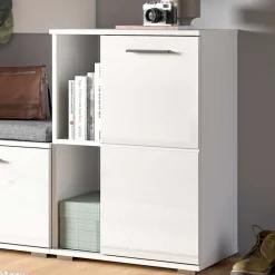 Wohnen Schuhschränke*Hochglanz Schuhkommode in Weiß - 2 Fächer & Tür - Rugova