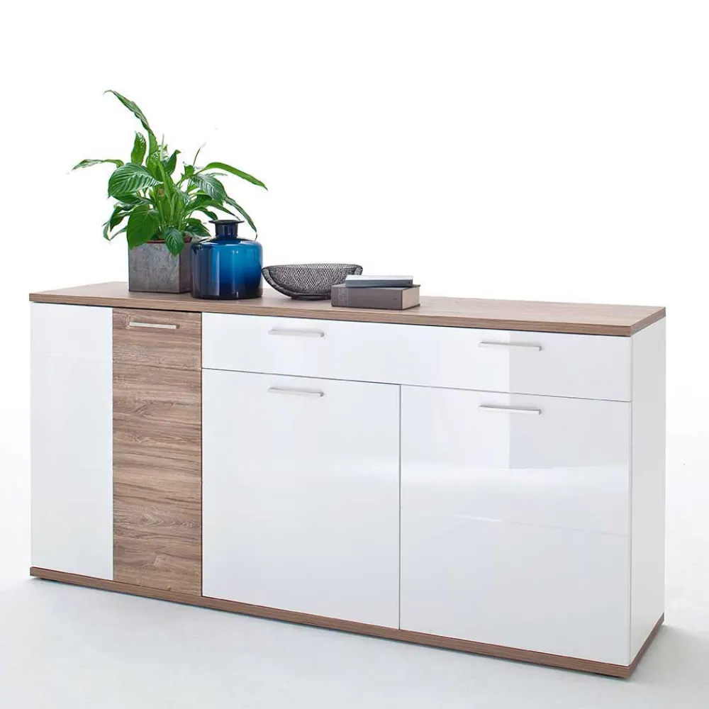 Wohnen Hochglanz Sideboard in Weiß - Icadro