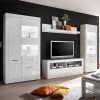 Wohnen Hochglanz TV Anbauwand in Weiß Yulis optional mit LED (vierteilig)