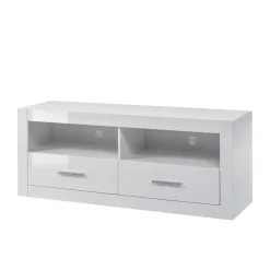 Wohnen Hochglanz TV Anbauwand in Weiß Yulis optional mit LED (vierteilig)