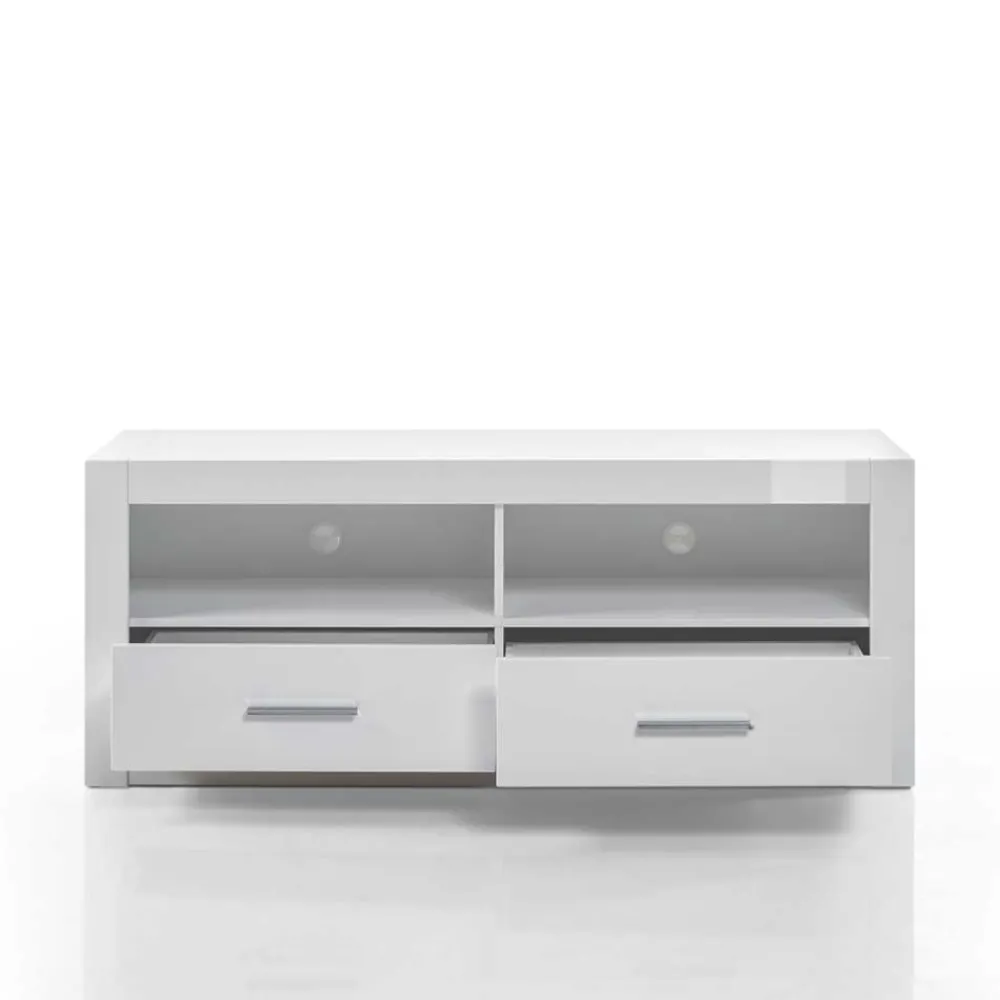 Wohnen Hochglanz TV Anbauwand in Weiß Yulis optional mit LED (vierteilig)