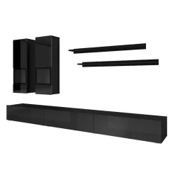 Wohnen Hochglanz TV Wohnwand in Schwarz - Funtana (fünfteilig)