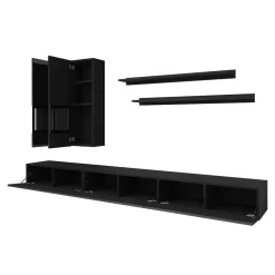 Wohnen Hochglanz TV Wohnwand in Schwarz - Funtana (fünfteilig)