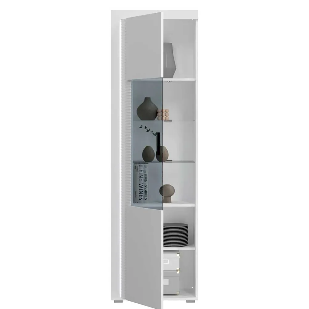 Wohnen Hochglanz Vitrine mit Licht in Weiß - Gomata