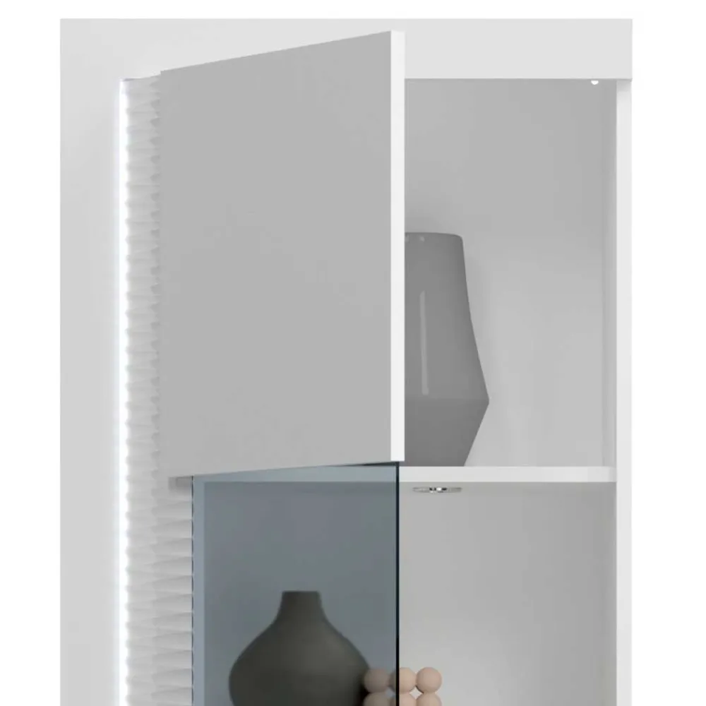 Wohnen Hochglanz Vitrine mit Licht in Weiß - Gomata