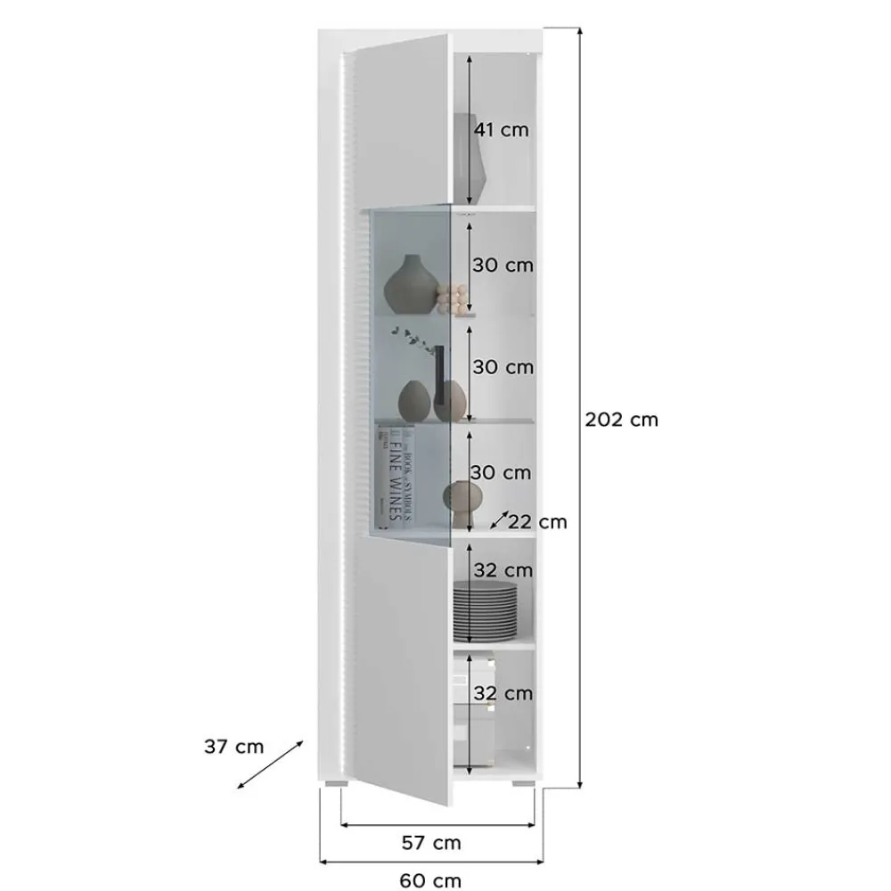 Wohnen Hochglanz Vitrine mit Licht in Weiß - Gomata