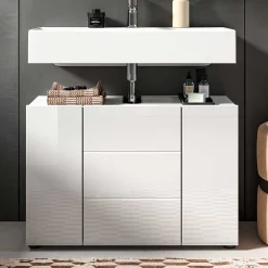 Wohnen Waschtisch|Waschbeckenunterschränke*Hochglanz Waschbeckenschrank in Weiß foliert - Vitablos