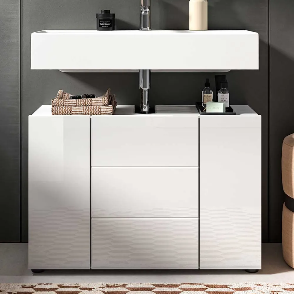 Wohnen Waschtisch|Waschbeckenunterschränke*Hochglanz Waschbeckenschrank in Weiß foliert - Vitablos