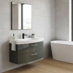 Wohnen Waschtisch|Waschbeckenunterschränke*Hochglanz Waschplatz in Dunkelgrau mit Schubladen Mladen inkl. Becken