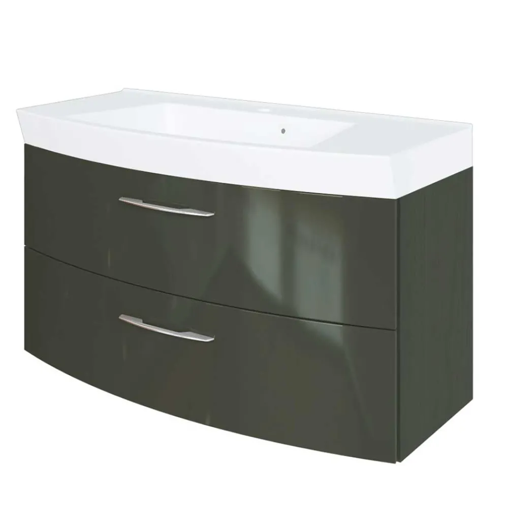 Wohnen Waschtisch|Waschbeckenunterschränke*Hochglanz Waschplatz in Dunkelgrau mit Schubladen Mladen inkl. Becken